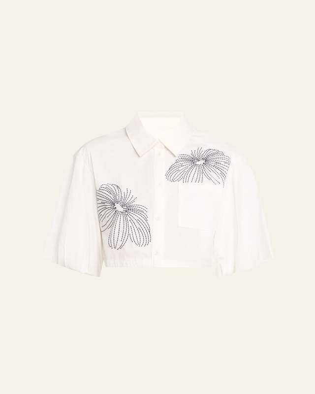 Rhea Sunburst Puff-Sleeve Top